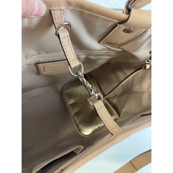 COACH METRO 26141E METALLIC GOLD LEATHER XL TOTE WEEKEND BAG - Picture 11 of 16